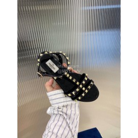 Valentino Fashion Rivet Flat Heel Sandals For Women Black