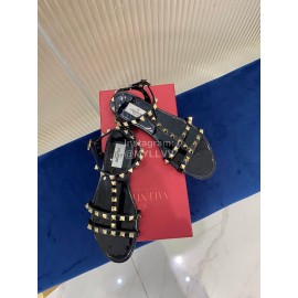 Valentino Fashion Rivet Flat Heel Sandals For Women Black