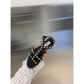 Valentino Fashion Rivet Flat Heel Sandals For Women Black