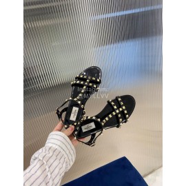 Valentino Fashion Rivet Flat Heel Sandals For Women Black