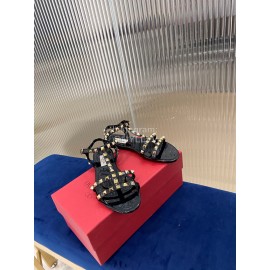 Valentino Fashion Rivet Flat Heel Sandals For Women Black