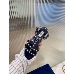 Valentino Fashion Rivet Flat Heel Sandals For Women Blue