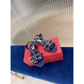 Valentino Fashion Rivet Flat Heel Sandals For Women Blue
