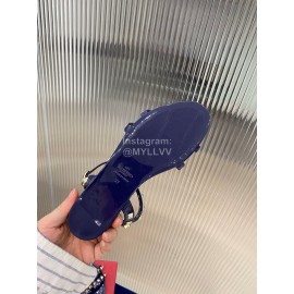 Valentino Fashion Rivet Flat Heel Sandals For Women Blue