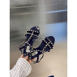 Valentino Fashion Rivet Flat Heel Sandals For Women Blue