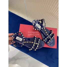 Valentino Fashion Rivet Flat Heel Sandals For Women Blue