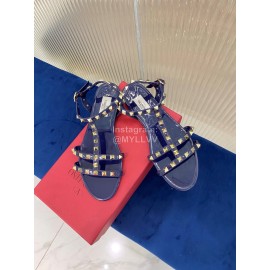 Valentino Fashion Rivet Flat Heel Sandals For Women Blue
