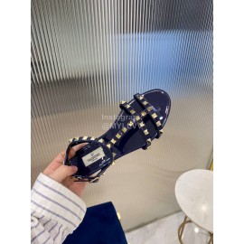 Valentino Fashion Rivet Flat Heel Sandals For Women Blue