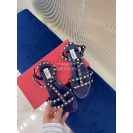 Valentino Fashion Rivet Flat Heel Sandals For Women Blue