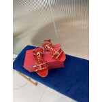 Valentino Fashion Rivet Flat Heel Sandals For Women Red