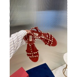 Valentino Fashion Rivet Flat Heel Sandals For Women Red
