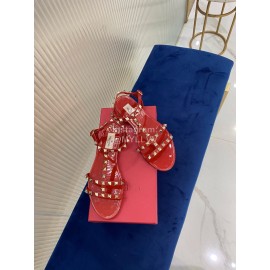 Valentino Fashion Rivet Flat Heel Sandals For Women Red