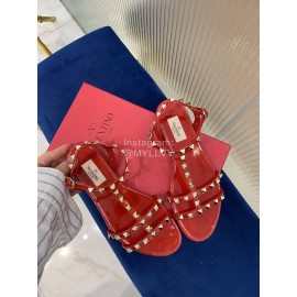 Valentino Fashion Rivet Flat Heel Sandals For Women Red