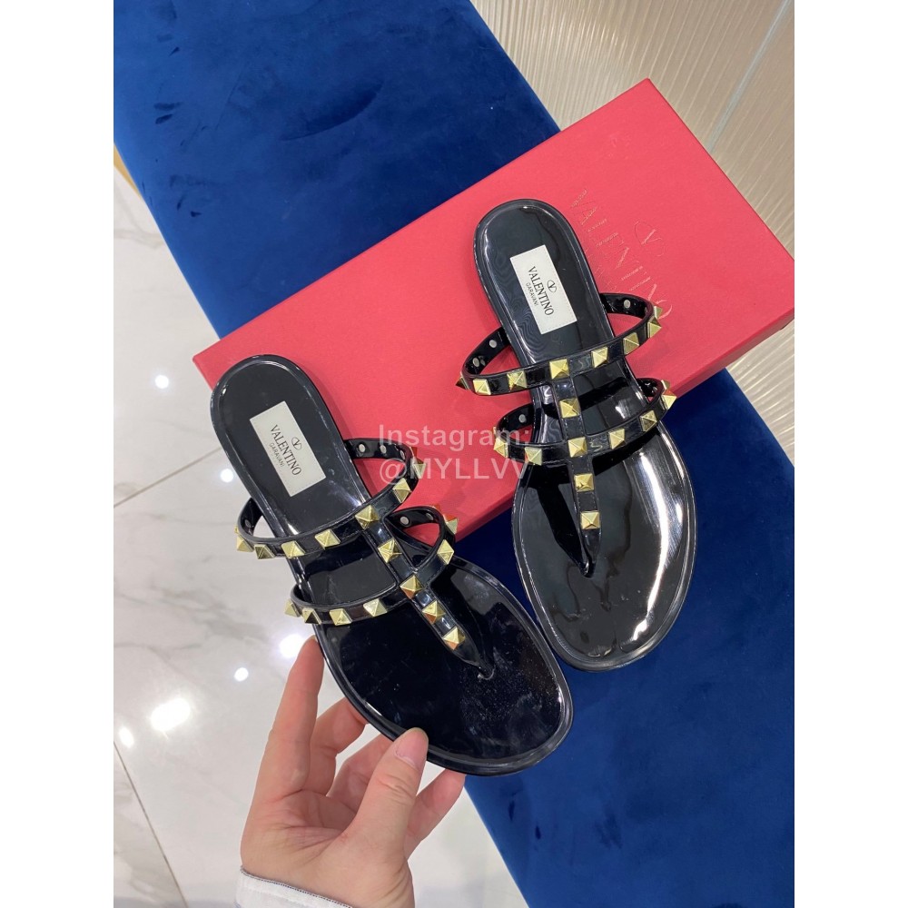 Valentino Fashion Rivet Flat Heel Slippers For Women Black