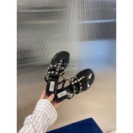 Valentino Fashion Rivet Flat Heel Slippers For Women Black