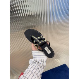 Valentino Fashion Rivet Flat Heel Slippers For Women Black