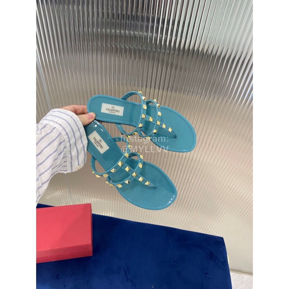 Valentino Fashion Rivet Flat Heel Slippers For Women Blue