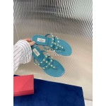 Valentino Fashion Rivet Flat Heel Slippers For Women Blue
