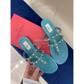 Valentino Fashion Rivet Flat Heel Slippers For Women Blue