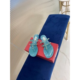 Valentino Fashion Rivet Flat Heel Slippers For Women Blue