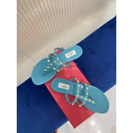Valentino Fashion Rivet Flat Heel Slippers For Women Blue