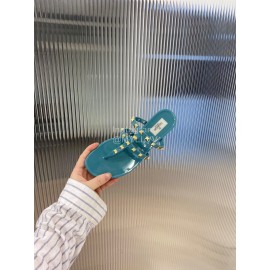 Valentino Fashion Rivet Flat Heel Slippers For Women Blue