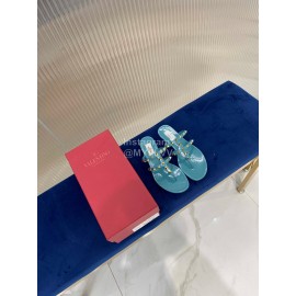 Valentino Fashion Rivet Flat Heel Slippers For Women Blue