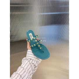 Valentino Fashion Rivet Flat Heel Slippers For Women Blue