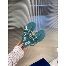 Valentino Fashion Rivet Flat Heel Slippers For Women Blue
