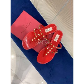 Valentino Fashion Rivet Flat Heel Slippers For Women Red