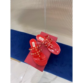 Valentino Fashion Rivet Flat Heel Slippers For Women Red