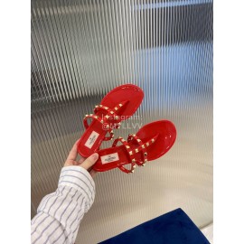Valentino Fashion Rivet Flat Heel Slippers For Women Red