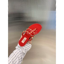 Valentino Fashion Rivet Flat Heel Slippers For Women Red