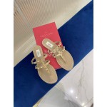 Valentino Fashion Rivet Flat Heel Slippers For Women Khaki