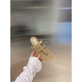 Valentino Fashion Rivet Flat Heel Slippers For Women Khaki