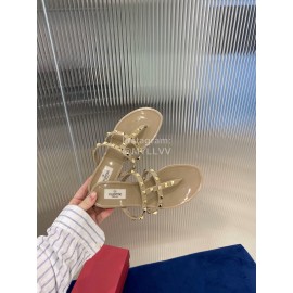 Valentino Fashion Rivet Flat Heel Slippers For Women Khaki