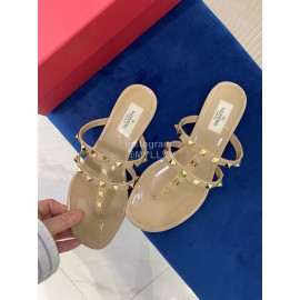 Valentino Fashion Rivet Flat Heel Slippers For Women Khaki