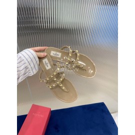 Valentino Fashion Rivet Flat Heel Slippers For Women Khaki