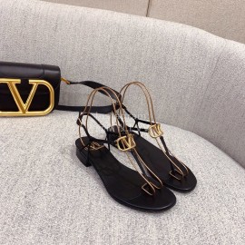 Valentino New Simple Sheepskin Clip Toe Sandals Black
