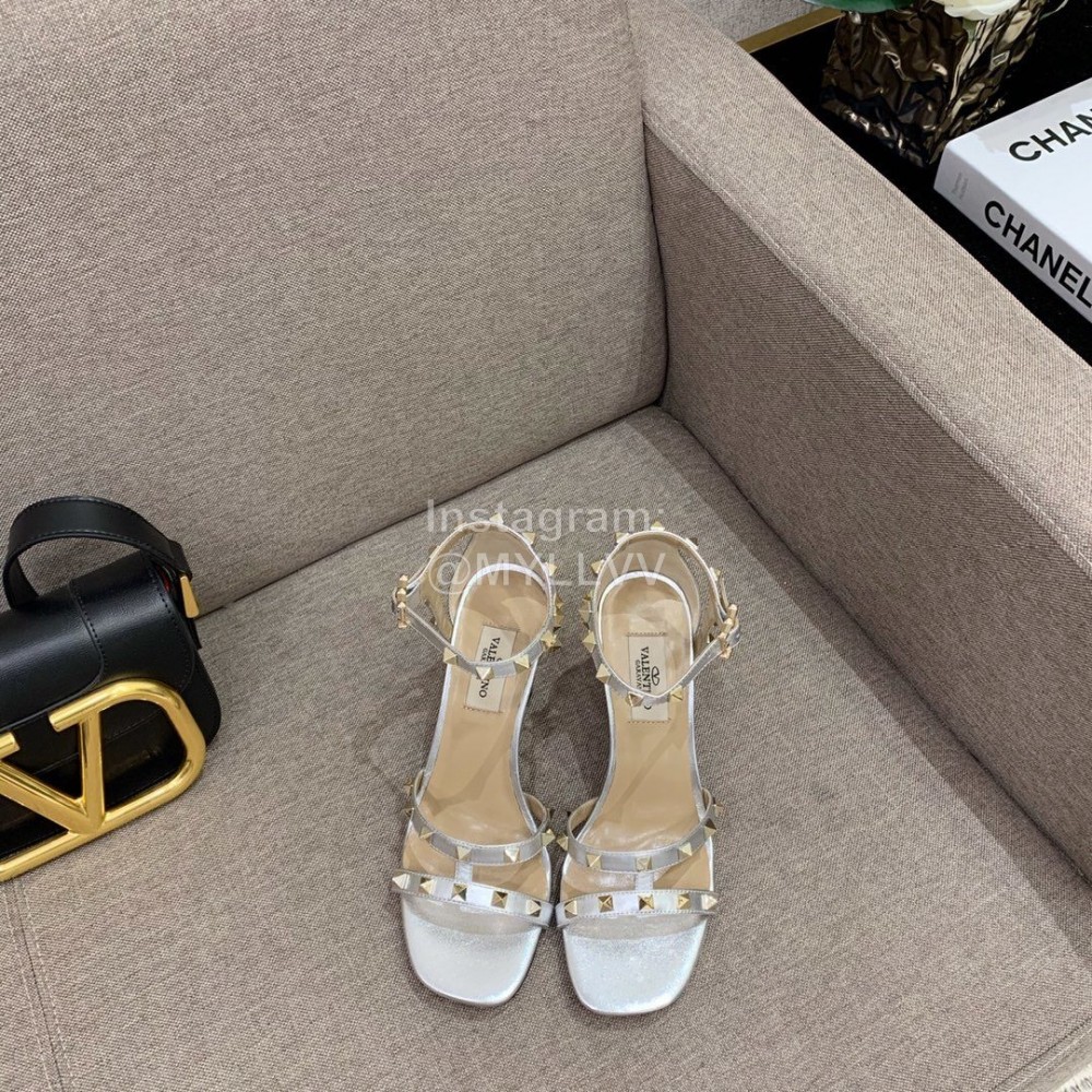 Valentino Summer Rivet Sheepskin High Heel Sandals Silver
