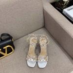 Valentino Summer Rivet Sheepskin High Heel Sandals Silver