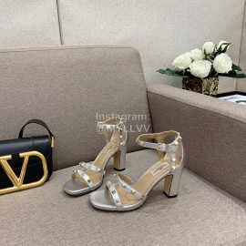 Valentino Summer Rivet Sheepskin High Heel Sandals Silver