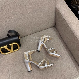 Valentino Summer Rivet Sheepskin High Heel Sandals Silver