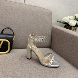 Valentino Summer Rivet Sheepskin High Heel Sandals Silver