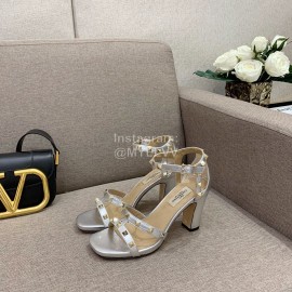 Valentino Summer Rivet Sheepskin High Heel Sandals Silver