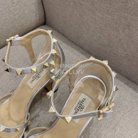Valentino Summer Rivet Sheepskin High Heel Sandals Silver