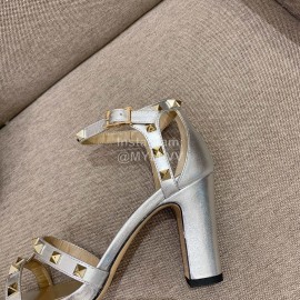 Valentino Summer Rivet Sheepskin High Heel Sandals Silver