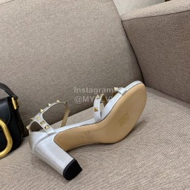 Valentino Summer Rivet Sheepskin High Heel Sandals Silver