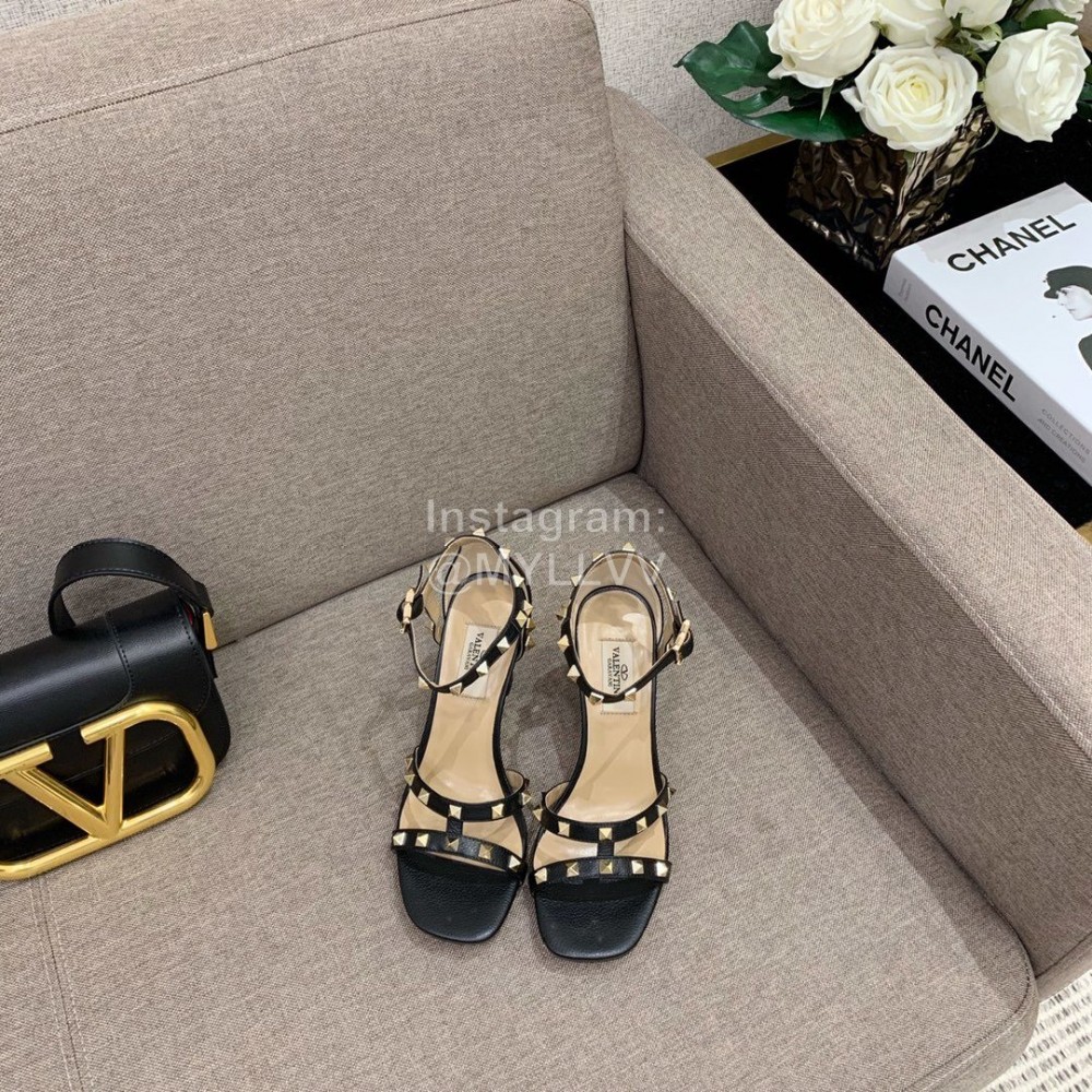 Valentino Summer Rivet Sheepskin High Heel Sandals Black