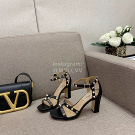 Valentino Summer Rivet Sheepskin High Heel Sandals Black